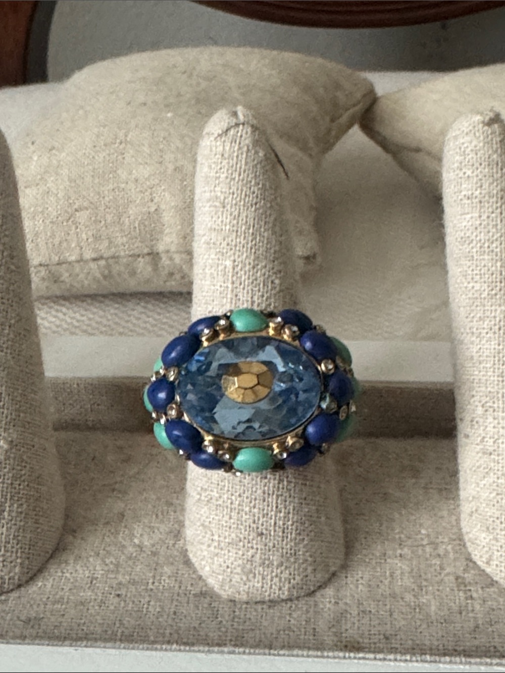 Stella & Dot Blue Oval Crystal Ring with Navy and Turquoise Accents